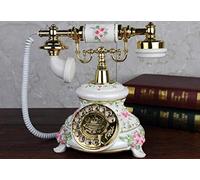 Telefono fisso retrò, Telefono retrò europeo rotativo cablato for casa multicolore(White)
