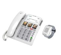 Telefono Fisso Sim GSM 4G da Tavolo x Anziani Bracciale SOS Pulsante Emergenza Telesoccorso, Volume Suoneria Extra Forte, Vivavoce, Tasti Grandi Parlanti, Display XXL, Compatibile Apparecchi Acustici