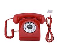 Telefono Fisso stile retro,Vintage Design Telefono, Telefono con filo con disco combinatore d'epoca Nostalgia (Rosso)