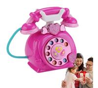 Telefono giocattolo cablato - Telefono desktop simulato rosa, gioco di simulazione con quadrante rotante, risposta vocale digitale, canzoni classiche, modalità narrazione | Imparare un dispositivo