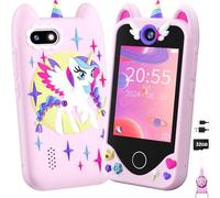 Teléfono inteligente para niños regalos para niñas, regalo de cumpleaños de Navidad para niños de 3 4 5 6 años, juguete para teléfono celular con visualización táctil, cámaras duales (Rosa)