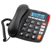 OLYMPIA 4520 Telefono fisso a filo per anziani, con tasti grandi, tasti SOS e vivavoce, Nero