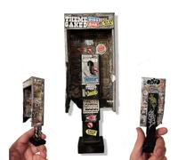 Telefono pubblico americano in miniatura in scala 1:12 per esposizioni di action figure/fotografia giocattolo/casa delle bambole, modello 2025 nuovo vintage graffiti payphone modello Urban Street