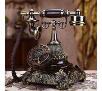 Telefono retrò terrestre, Telefono retrò vintage con filo e quadrante rotante in legno, metallo e resina 26x18,5 cm