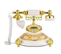 Telefono rotante con cavo Telefono antico decorativo retrò for la casa, bianco con motivo dorato