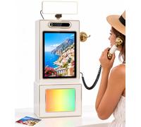 Telefono vintage, libro degli ospiti audio e video White-220V | con touchscreen da 10,1", luce LED, 64 GB, funzione di registrazione e condivisione via e-mail e messaggi video