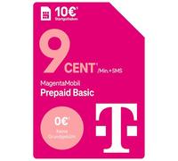 Telekom MagentaMobil Prepagd Basic | 9 ct al minuto/SMS in tutte le reti dt. | Dayflat opzionale (50 MB) disponibile per la navigazione mobile I senza vincoli, controllo completo dei costi I 10 EUR di