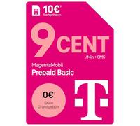 Telekom MagentaMobil Prepagd Basic | 9 ct al minuto/SMS in tutte le reti dt. | Dayflat opzionale (50 MB) disponibile per la navigazione mobile I senza vincoli, controllo completo dei costi I 10 EUR di