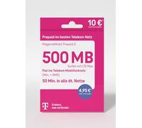 Telekom MagentaMobil - Scheda SIM prepagata S senza contratto, con 500 MB & Flat (Min, SMS) in Telekom rete mobile e roaming UE, surf con LTE Max I 10 EUR