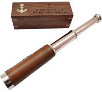Telesccopio nautico in pelle marrone in ottone fatto a mano vintage Marittimo Spyglass telescopio da collezione | Dio è con te ovunque tu vada | Pelle marrone | Decorazione per casa e ufficio