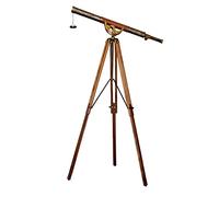 Telescopi in ottone da pavimento in legno marrone antico marino, con finitura antica reale e piedistallo nautico.