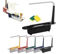 Telescopic 2-In-1 Sink Storage Rack Holder, Telescoping Sink Storage Rack,Updated Adjustable Sink Storage Rack, Sponge Holder Over Sink Expandable Storage Drain Basket Rack Sink Organizer (Black)