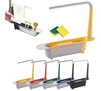 Telescopic 2-In-1 Sink Storage Rack Holder, Telescoping Sink Storage Rack,Updated Adjustable Sink Storage Rack, Sponge Holder Over Sink Expandable Storage Drain Basket Rack Sink Organizer (Yellow)
