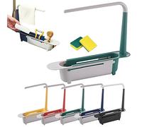 Telescopic 2-In-1 Sink Storage Rack Holder, Telescoping Sink Storage Rack,Updated Adjustable Sink Storage Rack, Sponge Holder Over Sink Expandable Storage Drain Basket Rack Sink Organizer (Green)