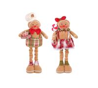 (Telescopic gingerbre) 2Pcs Handmade Christmas Gingerbreads Man Stuffed Plush Dolls Ornaments Seasonal Shelf Decors Holiday Hanging Pendants