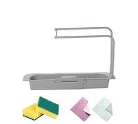 Telescopic Sink Rack, Convenient Practical Holder Expandable Storage Drain Basket for Home Kitchen,Sink Organizer,Sink Cloth, cleaning cloth storage basket (Gray)