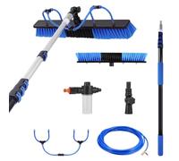 Telescopic Solar Panel Cleaning Brush - Extendable Washer | 16.4FT Handle Cleaning Tool with Water Flow System, Aluminum Pole Kit with Hose Connection, Outdoor Roof Glass Cleaner for Panel Maintenance