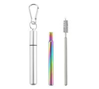 Telescopic Travel Straws with Case - Metal Reusable Drinking Straw | Folding Drinking Straw Set | Stainless Steel Straws with Cleaning Brush, Carabiner, and Keychain | Cruise Ship Accessories