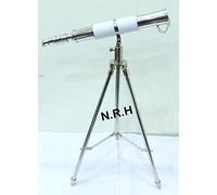 Telescopio con spyglass in pelle bianca e finitura cromata nautica