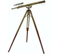 Telescopio in ottone antico a doppio barile con treppiede in legno e ottone telescopio marino per la decorazione della casa e l'ufficio