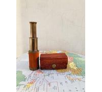 Telescopio in ottone con scatola in pelle, per adulti e bambini, stile vintage, strumento di esplorazione marittima (antico con pelle, 15,2 cm)