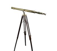 Telescopio montato in ottone e pelle con ingrandimento 10x su supporto regolabile in legno con raccordi in ottone (RS-8824)