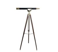 Telescopio montato in ottone e pelle con ingrandimento 10x su supporto regolabile in legno con raccordi in ottone (RS-8022)