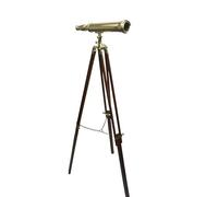 Telescopio montato in ottone e pelle con ingrandimento 10x su supporto regolabile in legno con raccordi in ottone (RS-8828)