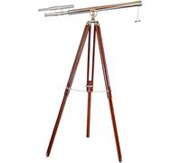 Telescopio nautico in ottone cromato a forma di nave marittima, articolo fatto a mano, doppio barile, treppiede regolabile in legno marrone per casa e ufficio decorativo