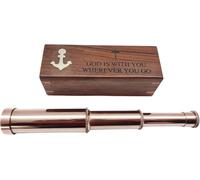 Telescopio nautico in ottone da lavoro | God is with You Wherever You Go | Replica Spyglass in scatola di legno ailor nave decorazione per la casa pirata (25,4 cm) telescopio da collezione con
