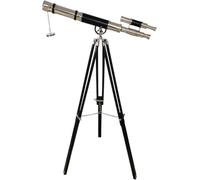 Telescopio nautico in ottone marittimo con doppia canna Harbor Master vintage finitura cromata design antico in pelle nera regolabile treppiede da pavimento in legno Be Strong and Courageous for The