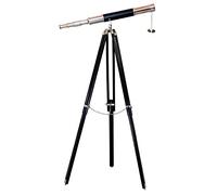 Telescopio nautico marino mezzo nero rivestito in pelle con finitura cromata a canna singola con treppiede da pavimento in legno nero regolabile Sky Watcher.