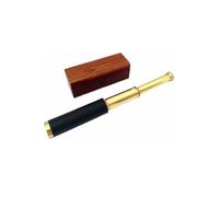 Telescopio palmare vintage in ottone con scatola di legno - vetro nautico in pelle e ottone, binocolo - decorazione senza tempo