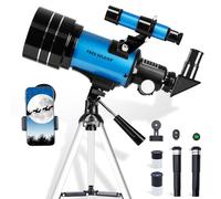 Telescopio per bambini e principianti, rifrattore con apertura da 70 mm, per la visualizzazione di pianeti e stelle, con treppiede regolabile, adattatore per telefono, telecomando wireless, regalo