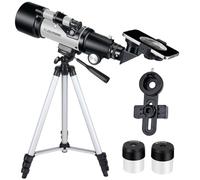 Telescopio per bambini principianti, apertura 70 mm, 400 mm, telescopio rifrattore astronomico per adulti e studenti, telescopi da viaggio con treppiede, adattatore per telefono (argento)