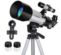 Telescopio per bambini principianti, apertura 70 mm, 400 mm, telescopio rifrattore astronomico per adulti e studenti, telescopi da viaggio con treppiede, adattatore per telefono (argento)