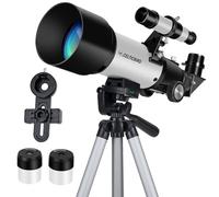 Telescopio per bambini principianti, telescopio astronomico rifrattore da 400 mm con apertura da 70 mm per adulti e studenti - Telescopi da viaggio con treppiede e adattatore per telefono (argento)