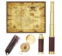 Telescopio Pirata Retro Zoomable con Mappa Del Tesoro 25x30 Cannocchiale Portatile Pieghevole Telescopio Portatile Vintage Monoculare per Bambini & Sopravvivenza Bussola Militare