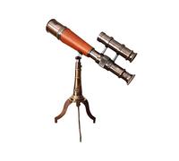Telescopio vintage in ottone con treppiede da 32 cm, vetro nautico con involucro in pelle e mirino per ricerca, decorazione antica da collezione per scrivania, biblioteca o ufficio