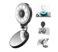 TELESIN Anello luminoso magnetico RGB per selfie 4 in 1 aggiornato con specchio e supporto per telefono, luce di riempimento portatile ricaricabile con clip per iPhone, Samsung, TikTok, Vlogging