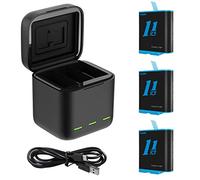 TELESIN caricabatterie a 3 canali con 3 batterie per GoPro Hero 11 10 9 Black, Caricabatteria tripla e scatola di immagazzinaggio di batteria con caricabatteria a 3 canali per GoPro Hero 11 Hero 10