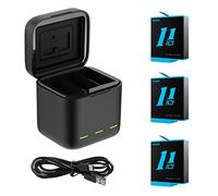 TELESIN Caricabatteria tripla e scatola di immagazzinaggio di batteria con caricabatteria a 3 canali con 3 batterie Batteria per GoPro Hero 12 Hero 11 Hero 10 Hero 9 (Caricatore + 3 batterie)