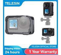 TELESIN Custodia Protettiva in Lega di Alluminio con Telaio a Gabbia per DJI OSMO Action 6, Accessori, Adattatore Doppio Cold Shoe, Scocca in Metallo