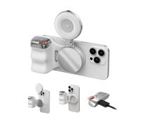 TELESIN Fun Shot Impugnatura Smartphone + TELESIN C03 Magnetica Luce per Selfie (Argento) Set, Compatibile con iPhone & Android, per Selfie/Fotografia/TikTok/Chiamate Zoom/Video