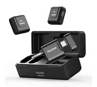 TELESIN Microfono Lavalier Wireless Kit (2 TX + 1 RX + Custodia di ricarica), Riduzione del Rumore con un Clic 32KHz 24Bit 22H Batteria per Registrazione Video per iPhone/Android/PC/Laptop/Fotocamera | Riduzione Rumore con un Clic, 32kHz/24bit, Batteria 22h, per iPhone/Android/PC/Laptop/Fotocamera