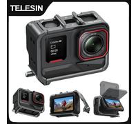 TELESIN Set Gabbia Protettiva in Lega di Alluminio per Insta360 Acepro Acepro2 con Doppio Adattatore Cold Shoe e Scocca Metallica
