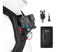 TELESIN Supporto da Zaino e Spallacci per GoPro Hero 13 12 11 10 9 8, DJI OSMO Action, Insta360, con Rotazione a 360 Gradi,Attacco per Borsa con Gancio Regolabile Pad J, Fotocamera di Azione Accessori