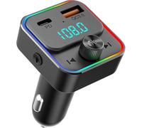 TELESTAR FM-T2 - Trasmettitore FM (Bluetooth 5.3, funzione vivavoce, 1 × USB-A (18 W), 1 × USB-C (30 W), illuminazione ambientale LED) - Nero