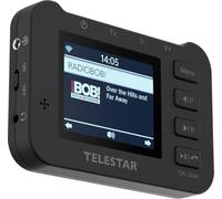 TELESTAR TOP CAR 2 - Adattatore DAB+ per autoradio (trasmettitore FM, uscita line-out, display a colori, batteria, streaming audio Bluetooth, vivavoce, microSD) - Nero