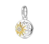 Teleye Charm amuleto a forma di stella, luna, in argento, compatibile con braccialetti quotidiani